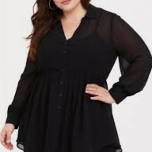 Black Georgette Babydoll Blouse. 3X